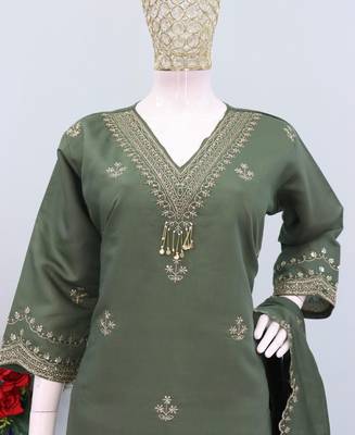 Roman silk pallazo suit for women wedding wear green 3