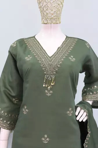 Roman silk pallazo suit for women wedding wear green