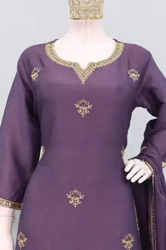 Lilac ethnic wear ready made chinon suit for women