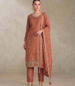Peach silk straight suit for women heavy embroidery work
