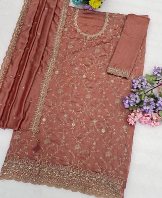 Peach silk straight suit for women heavy embroidery work 3