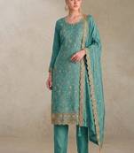 Sky blue silk straight suit for women heavy embroidery work