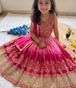 Designer chinon silk embroidered work wedding lehenga choli for kids