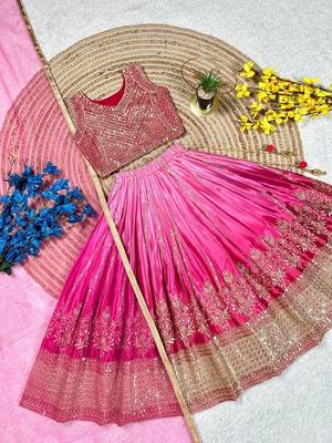Designer chinon silk embroidered work wedding lehenga choli for kids 2