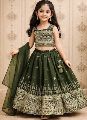 Designer georgette embroidered work wedding lehenga choli for kids 1