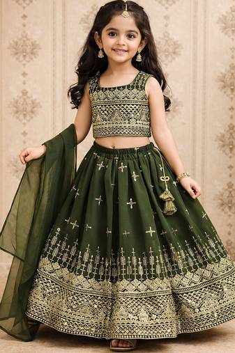 Designer georgette embroidered work wedding lehenga choli for kids