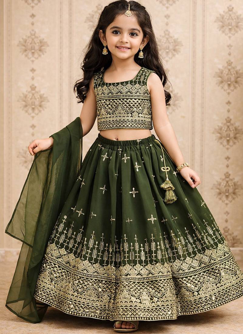 Designer georgette embroidered work wedding lehenga choli for kids