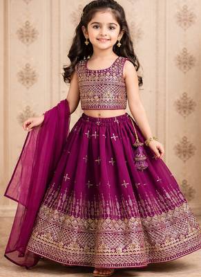 Designer georgette embroidered work wedding lehenga choli for kids 1