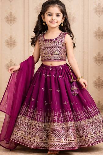 Designer georgette embroidered work wedding lehenga choli for kids