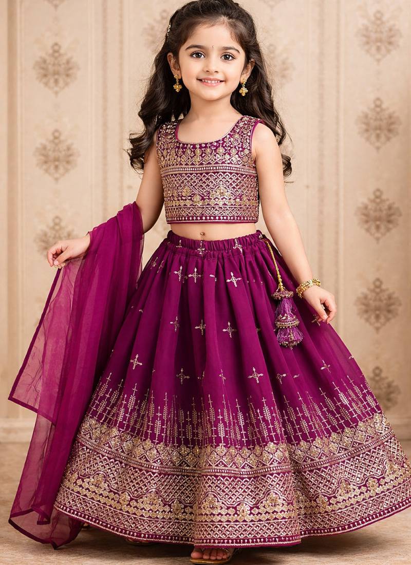 Designer georgette embroidered work wedding lehenga choli for kids