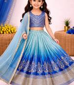 Designer chinon silk embroidered work wedding lehenga choli for kids