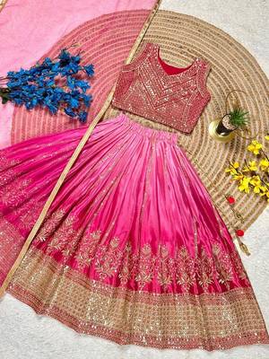 Designer chinon silk embroidered work wedding lehenga choli for kids 3