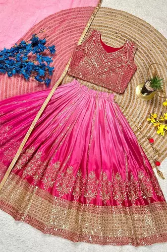 Designer chinon silk embroidered work wedding lehenga choli for kids