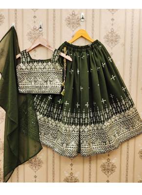 Designer georgette embroidered work wedding lehenga choli for kids 2