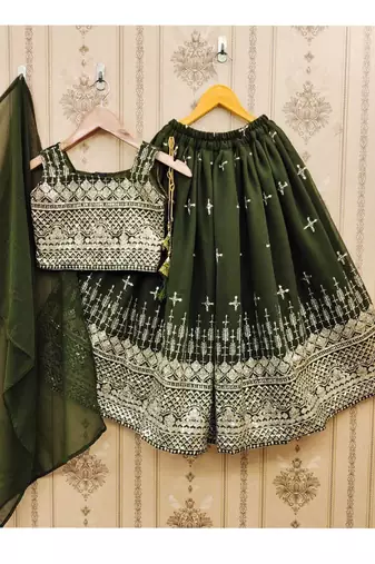 Designer georgette embroidered work wedding lehenga choli for kids