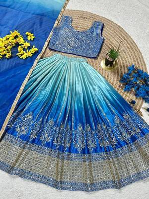 Designer chinon silk embroidered work wedding lehenga choli for kids 2