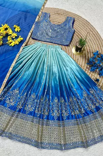 Designer chinon silk embroidered work wedding lehenga choli for kids