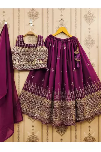 Designer georgette embroidered work wedding lehenga choli for kids