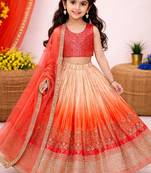 Designer chinon silk embroidered work wedding lehenga choli for kids
