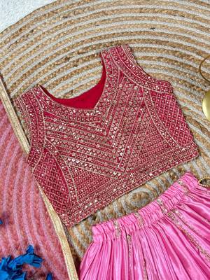 Designer chinon silk embroidered work wedding lehenga choli for kids 4