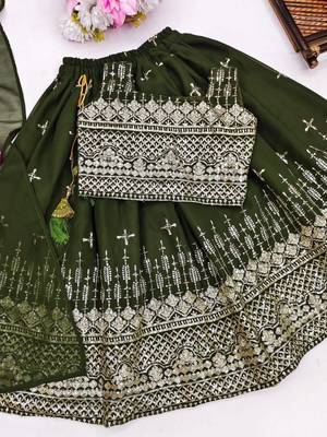 Designer georgette embroidered work wedding lehenga choli for kids 3