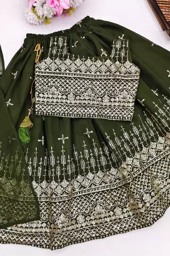 Designer georgette embroidered work wedding lehenga choli for kids
