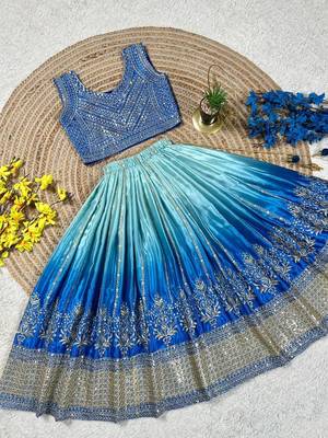 Designer chinon silk embroidered work wedding lehenga choli for kids 3