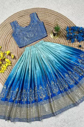 Designer chinon silk embroidered work wedding lehenga choli for kids