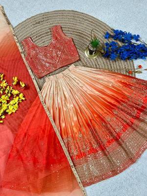 Designer chinon silk embroidered work wedding lehenga choli for kids 2