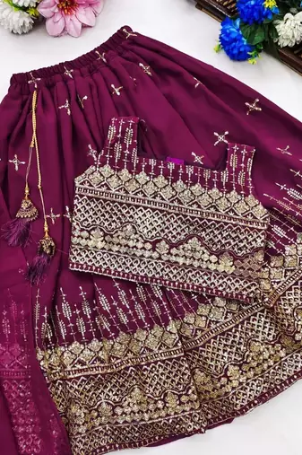 Designer georgette embroidered work wedding lehenga choli for kids