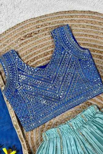 Designer chinon silk embroidered work wedding lehenga choli for kids