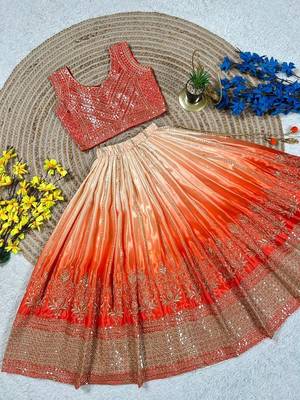 Designer chinon silk embroidered work wedding lehenga choli for kids 3