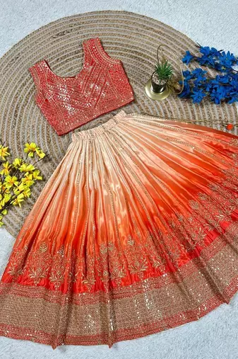 Designer chinon silk embroidered work wedding lehenga choli for kids