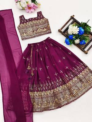 Designer georgette embroidered work wedding lehenga choli for kids 4