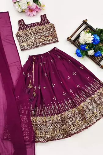 Designer georgette embroidered work wedding lehenga choli for kids