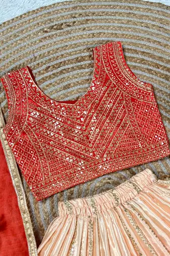 Designer chinon silk embroidered work wedding lehenga choli for kids