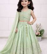 Pista chinon silk embroidered work wedding kids lehenga choli