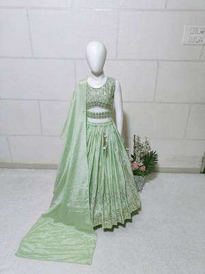 Pista chinon silk embroidered work wedding kids lehenga choli 3