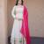 Off white cosmos real mirror with zari embroidered lace work flared gown with heavy dupatta