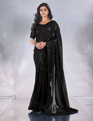 Pure georgette embellished sequinned party wear saree 1