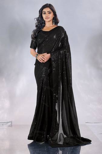 Pure georgette embellished sequinned party wear saree