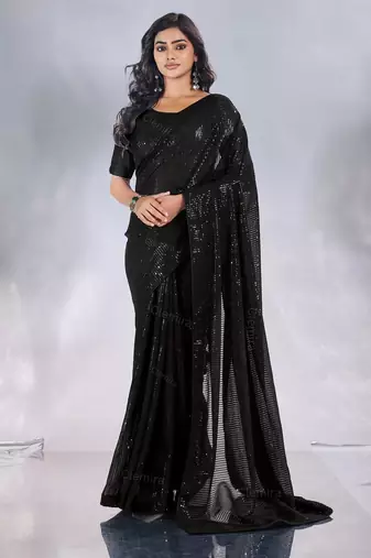 Pure georgette embellished sequinned party wear saree