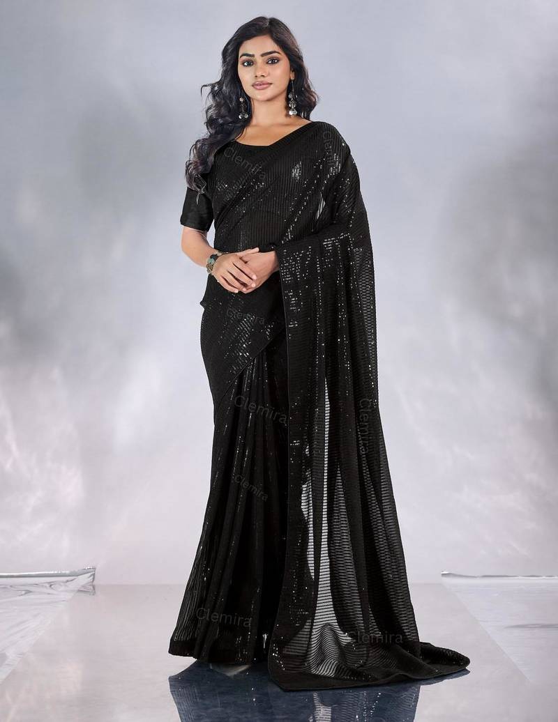 Pure georgette embellished sequinned party wear saree
