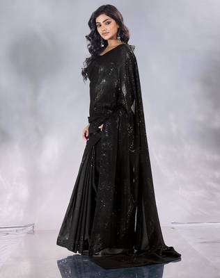 Pure georgette embellished sequinned party wear saree 2