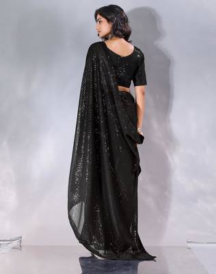Pure georgette embellished sequinned party wear saree 3