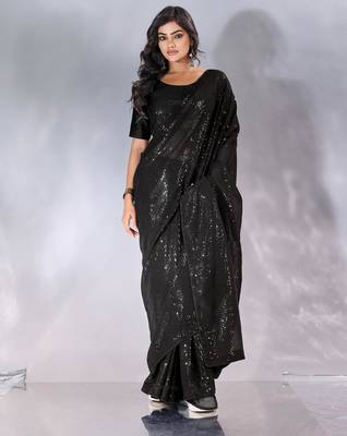 Pure georgette embellished sequinned party wear saree 4