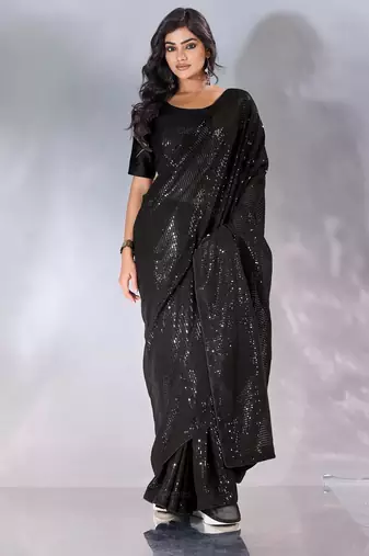 Pure georgette embellished sequinned party wear saree