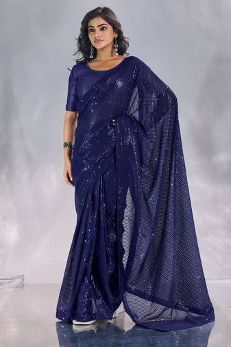 Pure georgette embellished sequinned party wear saree