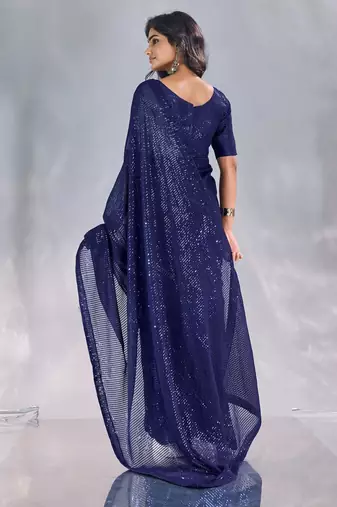 Pure georgette embellished sequinned party wear saree
