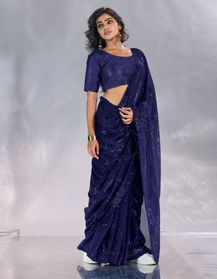 Pure georgette embellished sequinned party wear saree 3